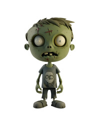 Obraz premium Chibi Cartoon of a Cute Zombie: A Funny 3D Render Illustration for Halloween, Isolated on Transparent Background, PNG