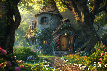 Enchanted Forest Cottage, Mystical, Fairy Tale, Woods, 3D Rendering