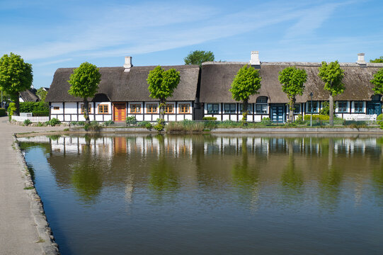 Traditional thatched roofs houses in the village of Nordby in Samso island, Denmark