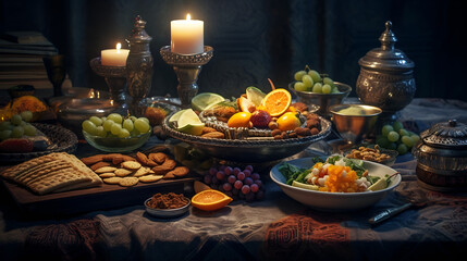 Fototapeta premium Christmas food on the table. Festive Thanksgiving dinner.. AI generative.