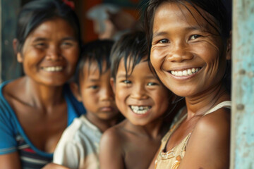 Close-up of a multicultural family smiling together