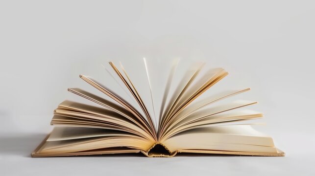 Open book with splayed pages creating a sense of storytelling and adventure on a clean white background