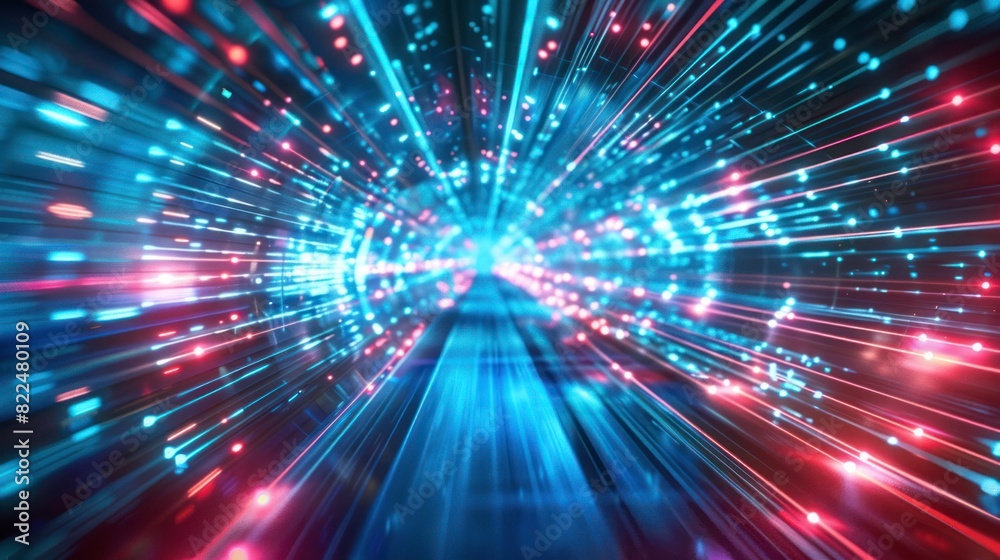 Wall mural futuristic speed motion with blue and red rays of light abstract background