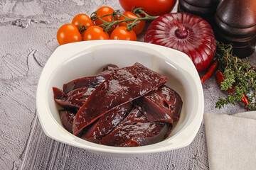 Raw beef liver slices for cooking