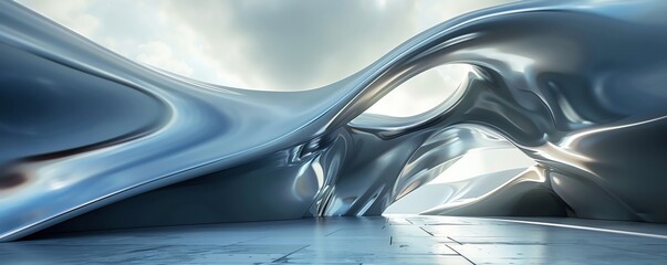 Design a futuristic and organic-looking building. The structure should appear to be made of a smooth, reflective material.