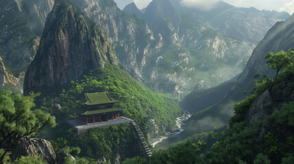 ancient Buddhist temple nestled in the tranquil mountainside of Asia