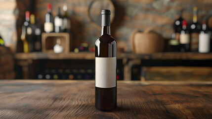 empty wine bottle label mockup on a rustic background, awaiting your design