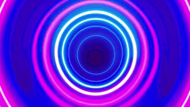 Concentric circles of neon lights emanate from the center of the screen, pulsing outward and fading at the edges, 4K High-Quality Animation Background Video