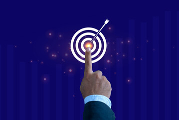 Targeting business concept. Businessman hand pointing target icon Business Growth and Vision,...