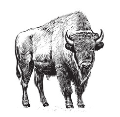 Hand drawing of American bison on a light background. © BigJoy