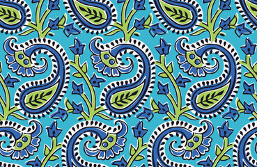 INDIAN PAISLEY SEAMLESS FLORAL AJRAKH PATTERN BLOCK PRINT PATTERN JAIPUR PRINT BACKGROUND DIGITAL PRINTING TEXTILE PATTERN