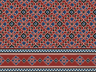 HAND DRAWN FLORAL JAIPUR PRINTS SEAMLESS PRINT DIGITAL PATTERN WITH SEAMLESS BORDER