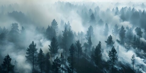 Global environmental catastrophe: Wildfire destroys pine forest during dry season. Concept Wildfire, Pine Forest, Dry Season, Environmental Catastrophe, Global Impact