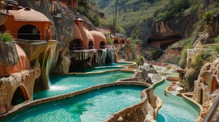 Unusual thermal pools Las Grutas De Tolantongo in Mexico --ar 16:9 Job ID: 41f29f87-92f3-4364-abd1-59d5580bcc1c