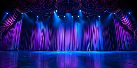 Empty spotlit theater stage with classic backdrop and curtain . Concept Theater Stage, Spotlight, Backdrop, Curtain, Empty Space