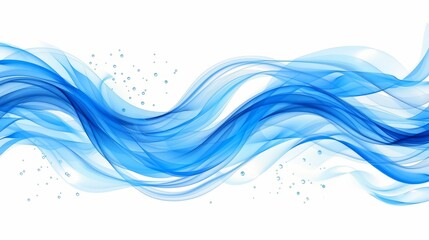  A white background features a blue wave of water topped with bubbles, while bubbles are present in the bottom left corner