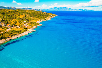 Obraz premium Xigia Beach, Zakynthos or Zante Island, Greece. Beautiful views of azure sea water and nature with cliffs