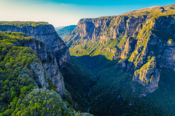  Vikos Gorge from the Oxya Viewpoint in the  national park  in Vikos-Aoos in zagori, northern Greece. Nature landscape
