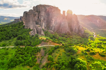 The monastery Meteora, aerila rocky monasteries complex in Greece near Kalabaka city.