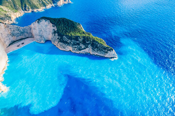 Zakynthos, Greece. Navagio Beach with sjipwreck in Ionian Sea. Beautiful views of azure sea water...