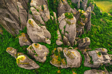 The monastery Meteora, aerila rocky monasteries complex in Greece near Kalabaka city. Holy Monastery of the Great Meteoron and Varlaam