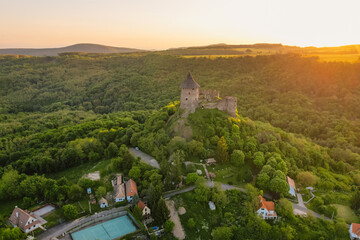 Ruins of a medieval castle Somoska or Somoskoi var. on borders of southern Slovakia and Hungary at...