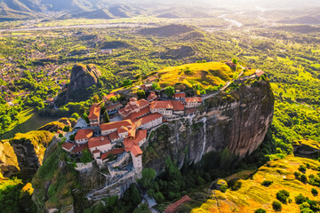 The monastery Meteora, aerila rocky monasteries complex in Greece near Kalabaka city. Holy...