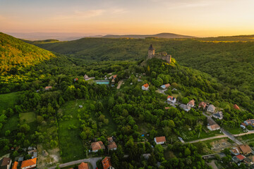 Ruins of a medieval castle Somoska or Somoskoi var. on borders of southern Slovakia and Hungary at...