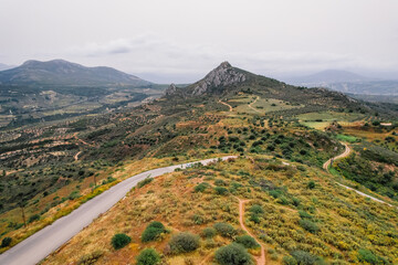 Obraz premium Acrocorinth fortress, Upper Corinth, the acropolis of ancient Corinth Peloponnese, Greece