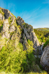 Curvy road between rocks of Maninska tiesnava gorge in Strazov mountains mountains, Slovakia
