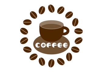 コーヒーカップとコーヒー豆のロゴイラスト