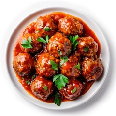 Savory Meatballs in Tomato Sauce. Top view.