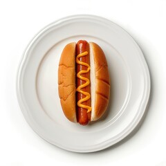 Classic American Hot Dog with Yellow Mustard. Top view.