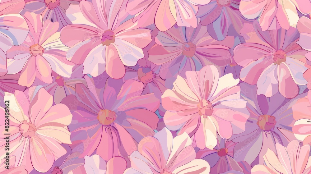 Canvas Prints groovy psychedelic y2k pattern with repeating pink flowers - trendy retro 2000s design in pastel col