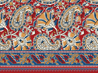 HAND DRAWN PAISLEY FLORAL JAIPUR PRINTS SEAMLESS PRINT DIGITAL PATTERN WITH SEAMLESS BORDER