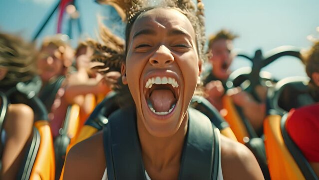 This Multiple riders enjoying the thrill of a roller coaster ride together.