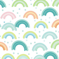 Pastel green seamless pattern background with rainbows