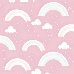 Pastel pink cute seamless rainbow pattern background