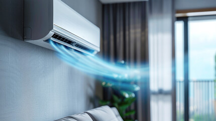 Air conditioner with wind waves, conditioning off and on regime for home and office, electronic modern appliance for controlling temperature and climate in room