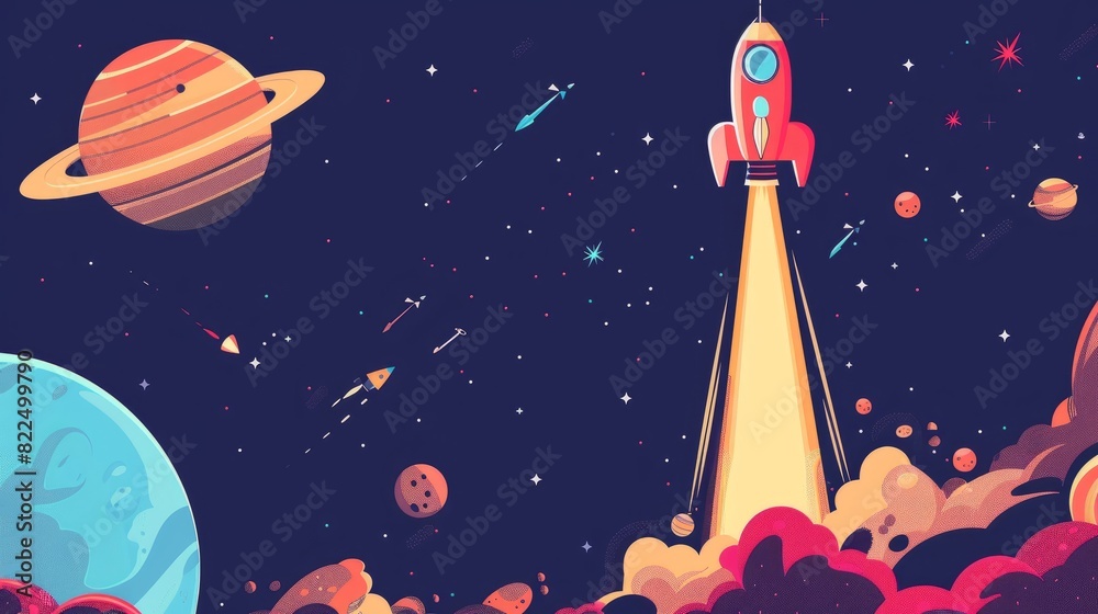 Wall mural vector illustration of a flat space design background featuring small celestial elements, stars, and