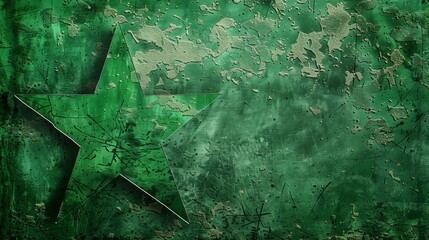 A green grungy background with a star symbol in the center