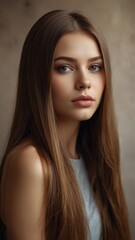 Obraz premium Potrait beautiful model western woman with shiny and straight long hair