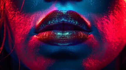 red and blue light emanating from upper and lower lip areas