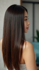 Naklejka premium Potrait beautiful model asian woman with shiny and straight long hair