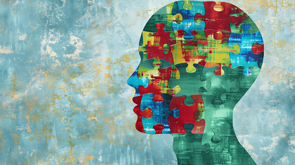 Unity in Diversity: Puzzle Head for Mental Health - head made out of puzzle pieces