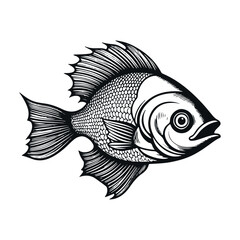 Fish illustration black and white vector collection. White background, Animals.