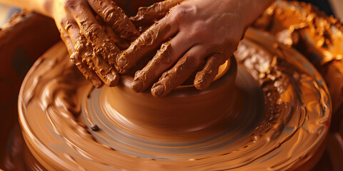 Brown: A potter meticulously shapes clay on the wheel, their hands moving in a rhythmic dance that speaks of artistry and patience