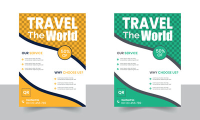 Simple Travel agency poster promotion flyer template design Premium