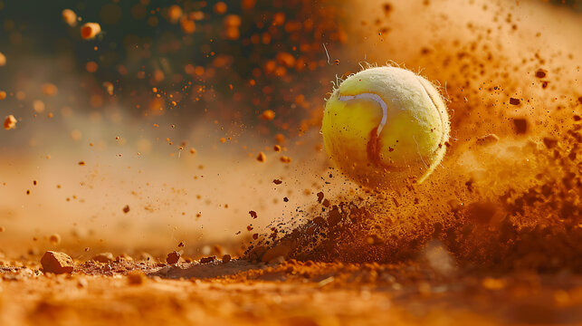 Close-Up: Tennis Ball Bouncing - tennis ball and racket on the court. 
