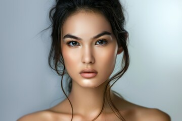 Fototapeta premium The face of a beautiful woman close-up. Beautiful teeth. Feminine beauty.